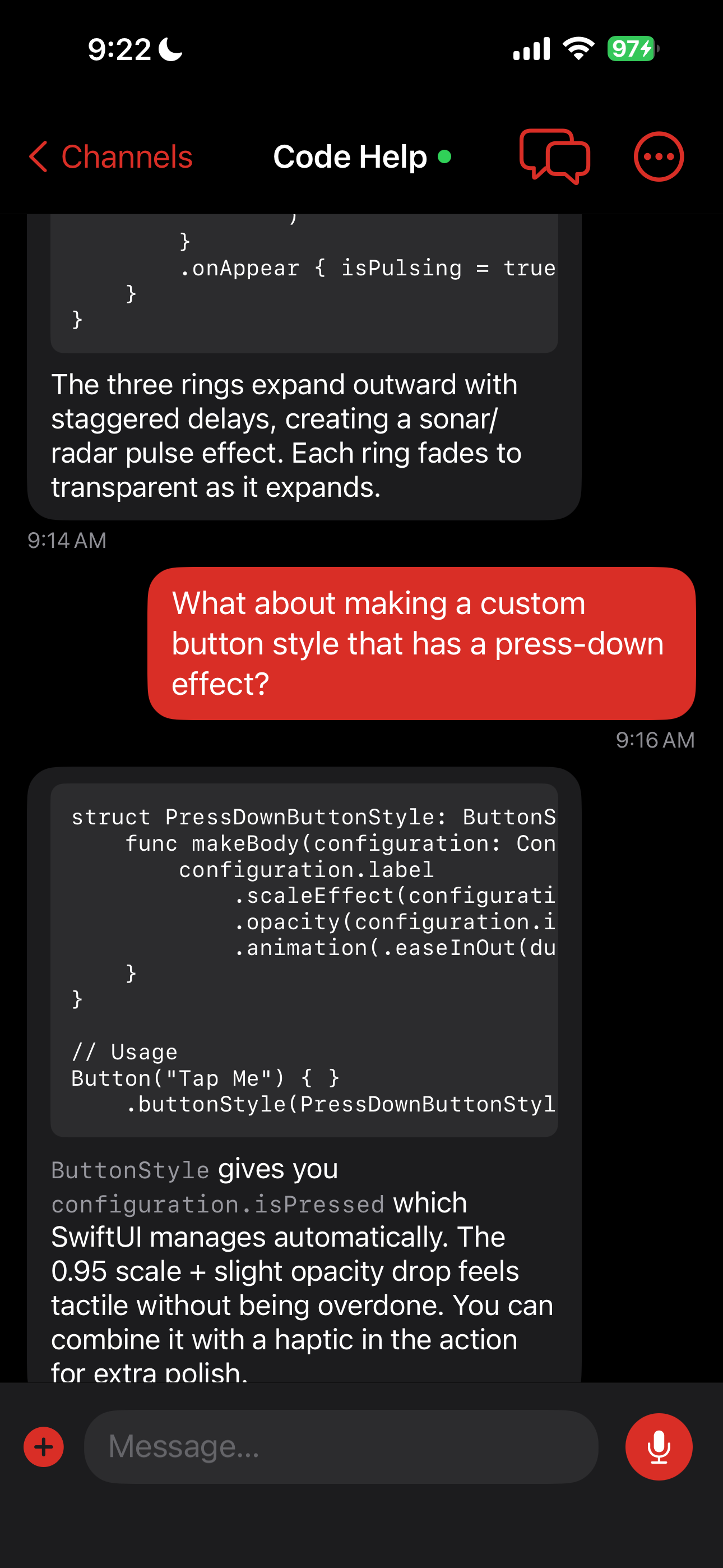 ClawTalk streaming chat with code