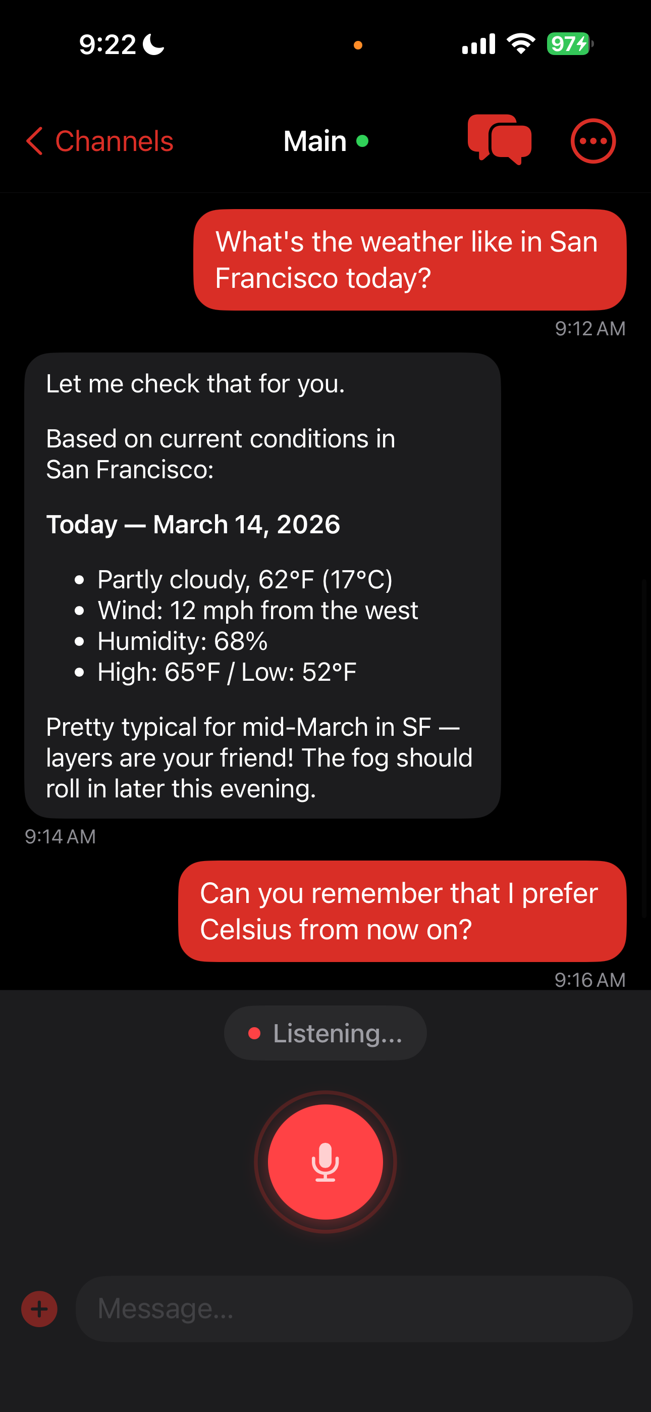 ClawTalk hands-free conversation mode